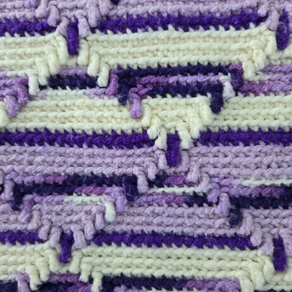Handmade Crochet Purple Mosaic Afghan Throw Blanket Geometric 55x67 Cottagecore